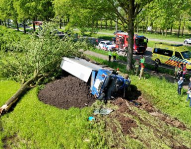 Vrachtwagen tegen boom